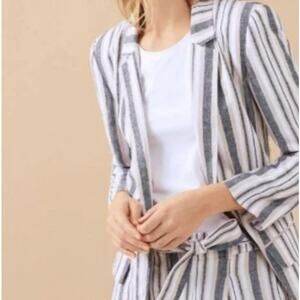 LOFT Outlet Suit Blazer Short Outfit Set Linen Striped Blue White Womens Sz 2